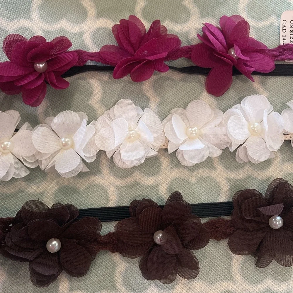 Icing Floral Headbands Purple, Brown, Cream Faux Pearls